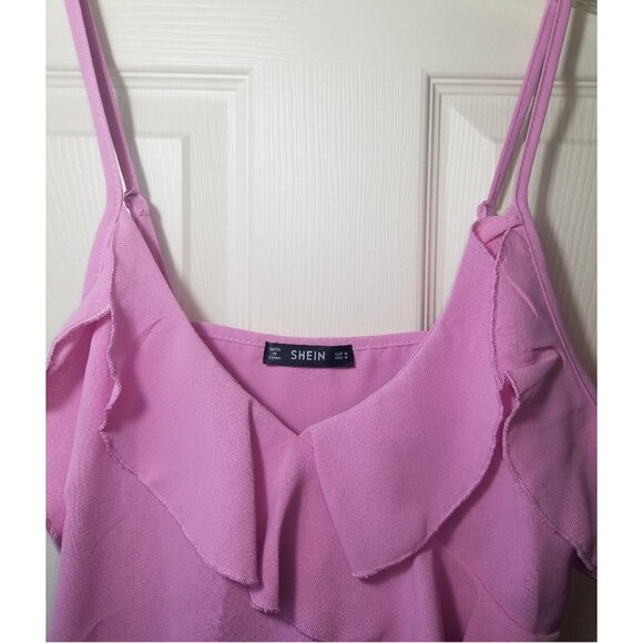 Camisole top, Narrow adjustable shoulder straps and ruffles at neckline - Picture 3 of 5